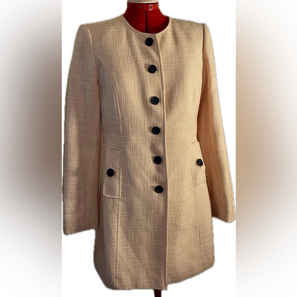 Karl Lagerfeld Paris | Blush Pink Tweed Collarless Longline Blazer 8